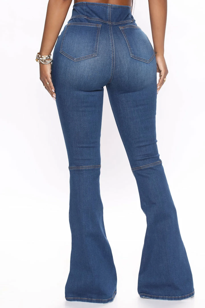 Fashion Nova Unforgettable Flare Jeans - Medium Blue Wash Matching Separates