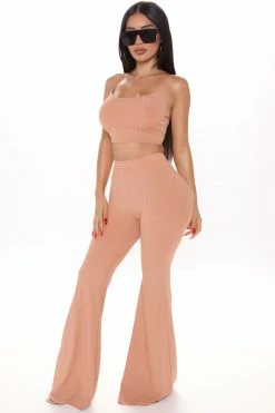 Fashion Nova Comfort Comes First Pant Set - Peach Wide Leg Sets