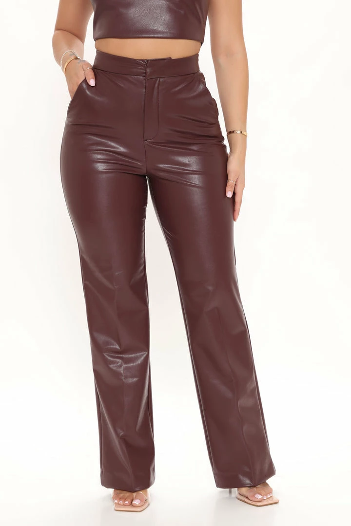 Fashion Nova Matching Separates Julia Faux Leather Trouser Pant - Chocolate