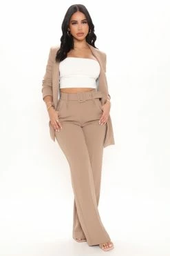 Fashion Nova Matching Separates Celine Belted Wide Leg Pant - Taupe