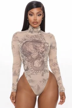 Fashion Nova Light My Fire Mesh Matching Set - Beige