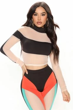 Fashion Nova Hot Commodity Mesh Legging Set 30.5 - Orange/combo