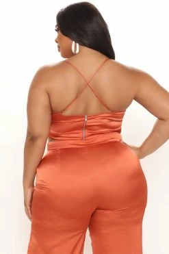 Fashion Nova Wide Leg Sets Luxury Views Satin Pant Set - Coral