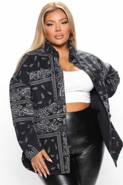 Fashion Nova Matching Separates Bandana Babe Denim Shacket - Black/combo