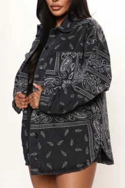 Fashion Nova Matching Separates Bandana Babe Denim Shacket - Black/combo