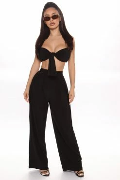 Fashion Nova Breaking Rules Pant Set - Black Wide Leg Sets