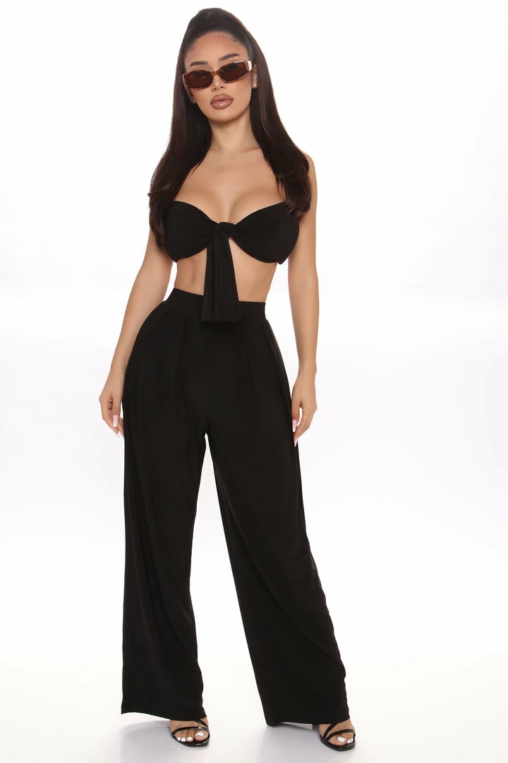 Fashion Nova Breaking Rules Pant Set - Black Wide Leg Sets