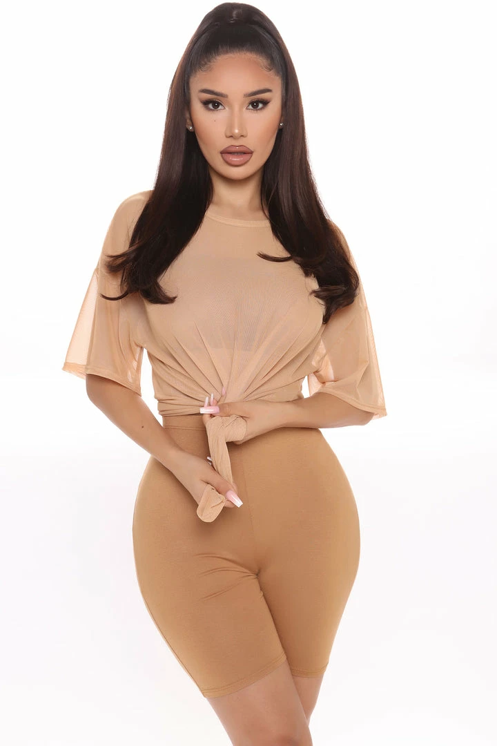 Fashion Nova Biker Short Sets Nice And Clear 3 Piece Biker Short Set - Mocha
