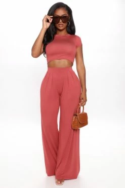 Fashion Nova Chosen One Pant Set - Marsala Wide Leg Sets