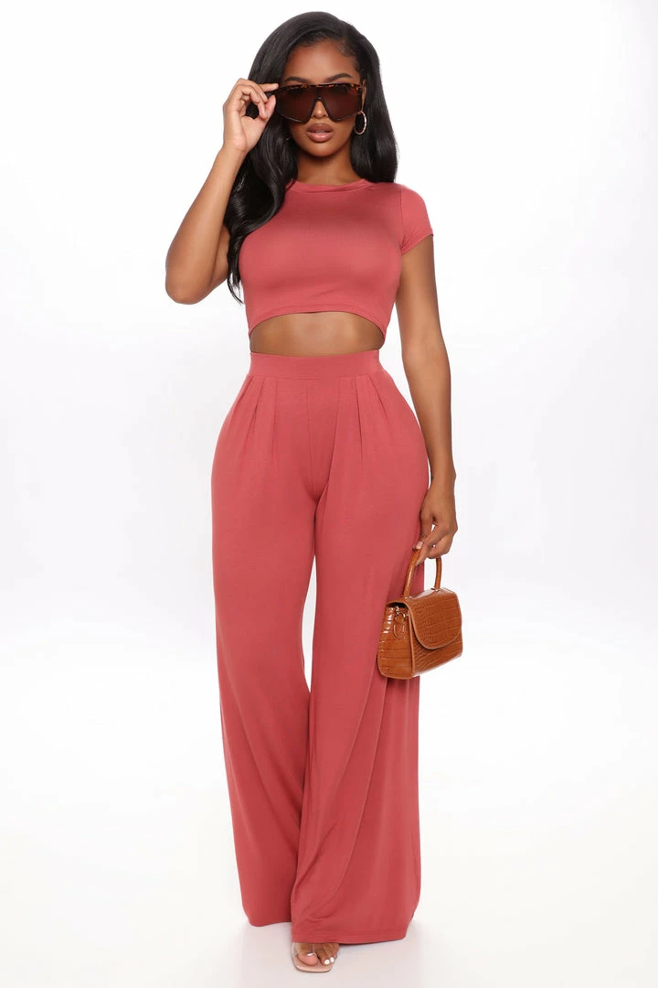 Fashion Nova Chosen One Pant Set - Marsala Wide Leg Sets