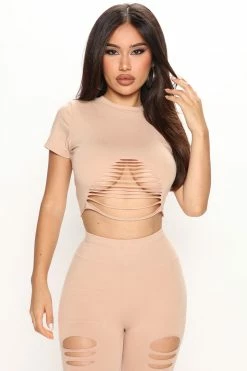 Fashion Nova Legging Sets Bianca Distressed Legging Set - Taupe