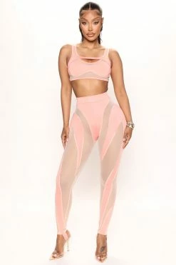 Fashion Nova Mesh Desires Pant Set - Pink Legging Sets