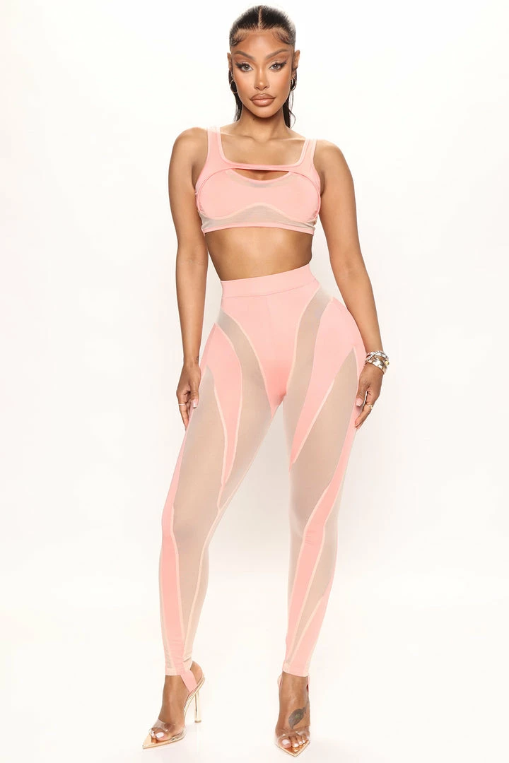 Fashion Nova Mesh Desires Pant Set - Pink Legging Sets