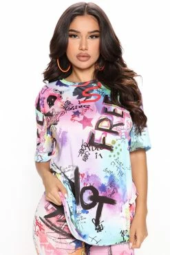 Fashion Nova Gianna Graffiti Short Set - Multi Color Biker Short Sets