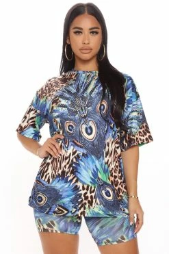 Fashion Nova Biker Short Sets Jenna Biker Short Set - Blue/combo