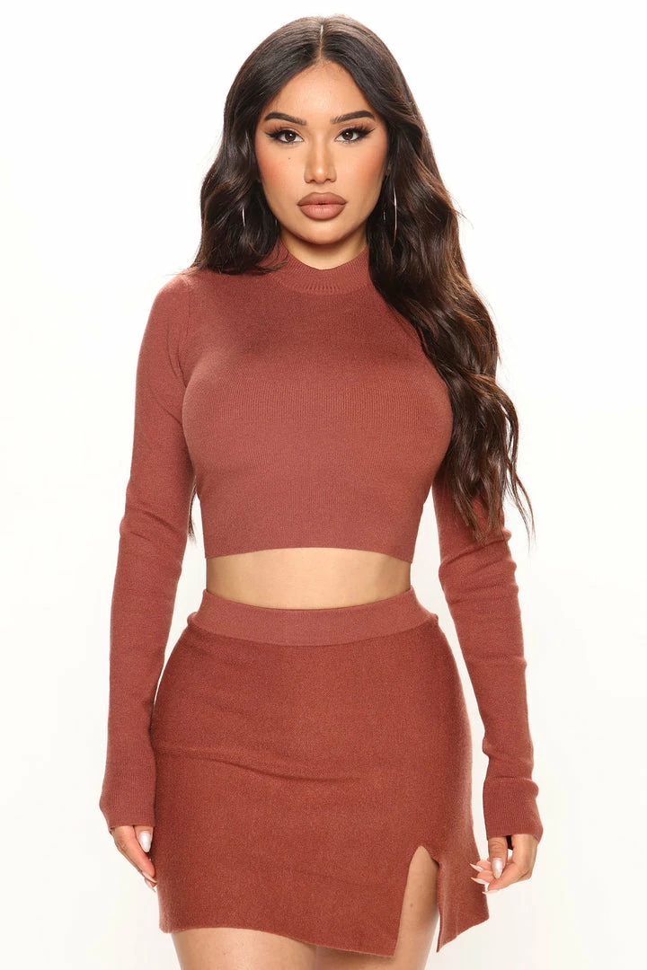 Fashion Nova Sweater Sets So Sweet Sweater Skirt Set - Rust