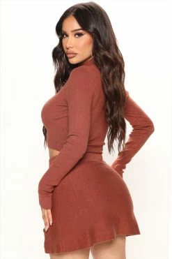 Fashion Nova Sweater Sets So Sweet Sweater Skirt Set - Rust