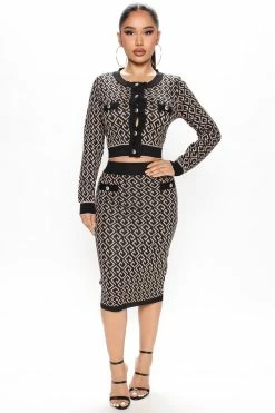 Fashion Nova Sweater Sets Lily Skirt Set - Black/combo