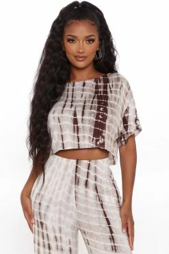 Fashion Nova Wide Leg Sets More Freedom Pant Set - Brown/combo