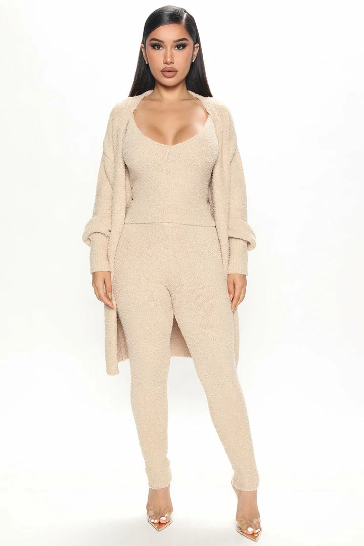 Fashion Nova Stay Cozy 3 Piece Legging Set - Taupe Legging Sets