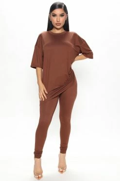 Fashion Nova Legging Sets Weekend Vibes Legging Set - Brown
