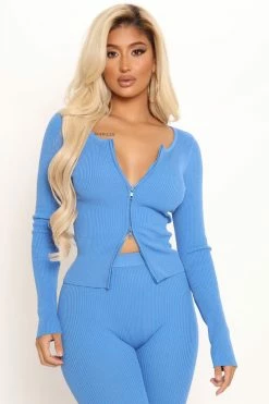 Fashion Nova Wrong Way Sweater Pant Set - Blue Legging Sets