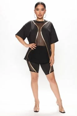 Fashion Nova She's The One Biker Short Set - Black/Gold