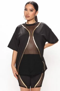 Fashion Nova She's The One Biker Short Set - Black/Gold