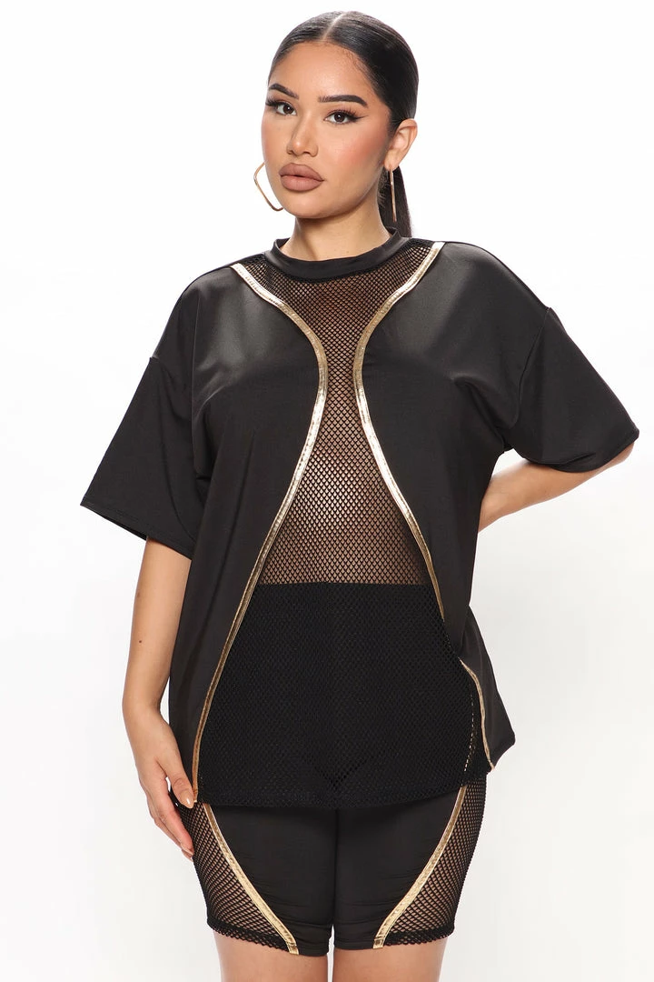 Fashion Nova She's The One Biker Short Set - Black/Gold