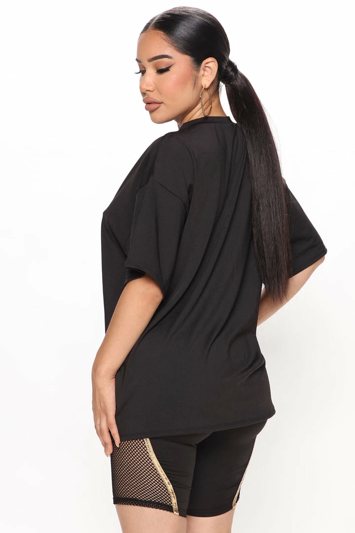 Fashion Nova She's The One Biker Short Set - Black/Gold