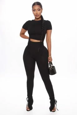 Fashion Nova Clear Your Schedule Ruched Pant Set - Black