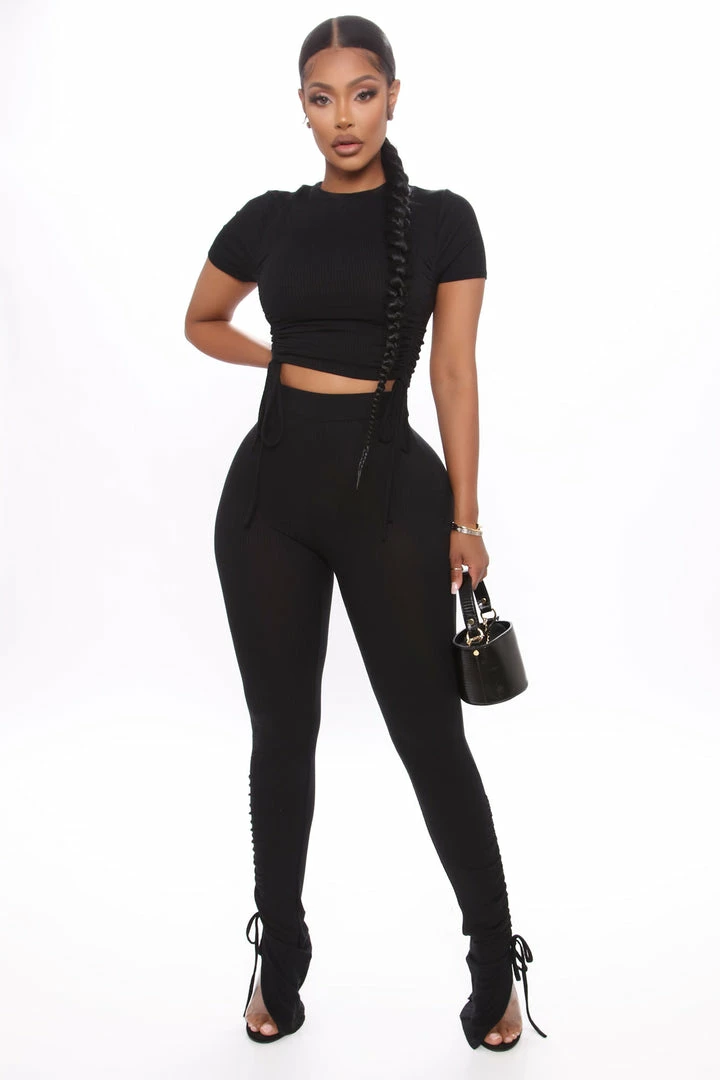 Fashion Nova Clear Your Schedule Ruched Pant Set - Black