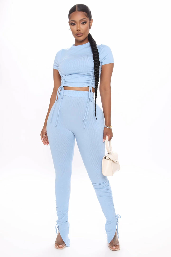 Fashion Nova Clear Your Schedule Ruched Pant Set - Blue