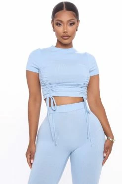 Fashion Nova Clear Your Schedule Ruched Pant Set - Blue