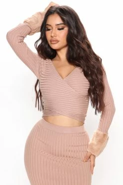 Fashion Nova Out And About Sweater Skirt Set - Taupe Sweater Sets