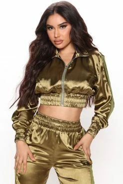 Fashion Nova Skylar Satin Pant Set - Olive