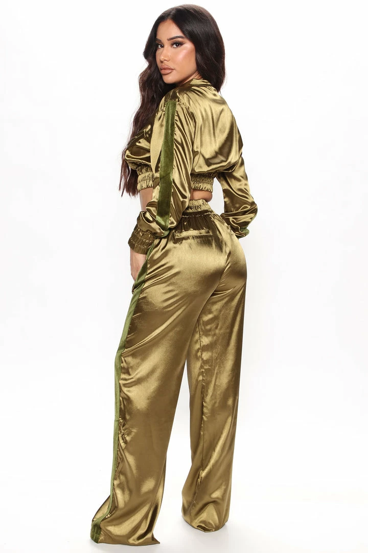Fashion Nova Skylar Satin Pant Set - Olive