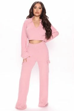 Fashion Nova Let's Get Cozy Pant Set - Pink Sweater Sets
