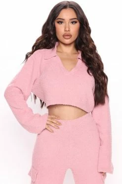 Fashion Nova Let's Get Cozy Pant Set - Pink Sweater Sets