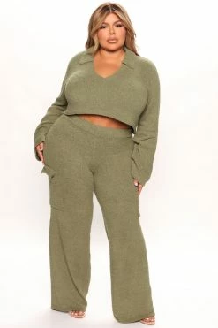 Fashion Nova Let's Get Cozy Pant Set - Olive