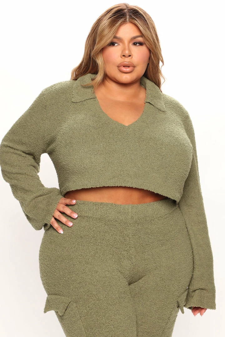 Fashion Nova Let's Get Cozy Pant Set - Olive
