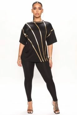 Fashion Nova Standing Out Legging Set - Black/Gold