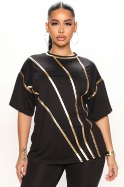 Fashion Nova Standing Out Legging Set - Black/Gold