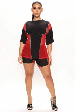 Fashion Nova Biker Short Sets Come With Me Colorblock Biker Short Set - Red/combo