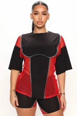 Fashion Nova Biker Short Sets Come With Me Colorblock Biker Short Set - Red/combo