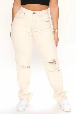 Fashion Nova Trouble Maker Straight Leg Jeans - Oatmeal