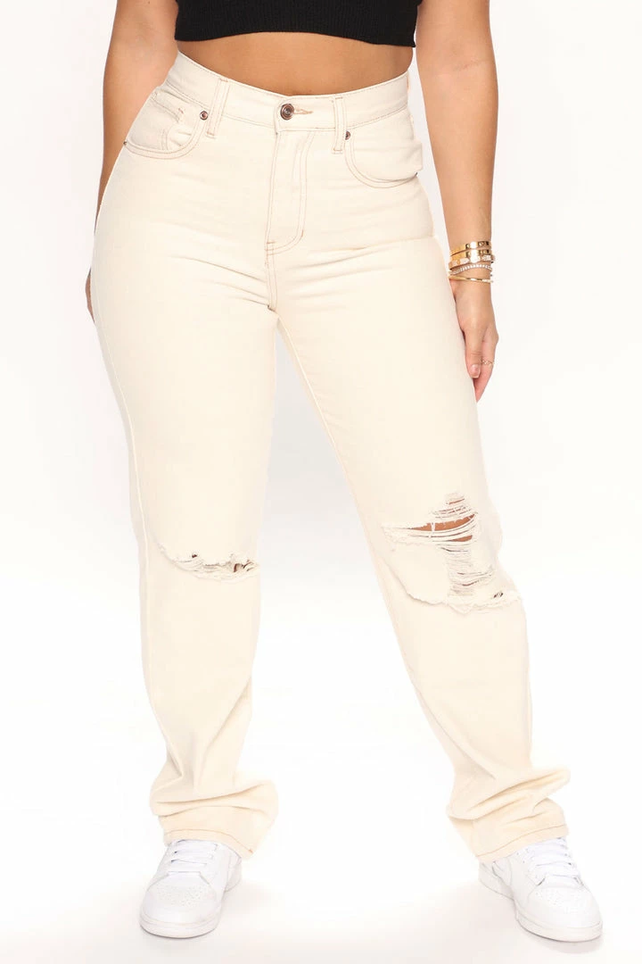 Fashion Nova Trouble Maker Straight Leg Jeans - Oatmeal