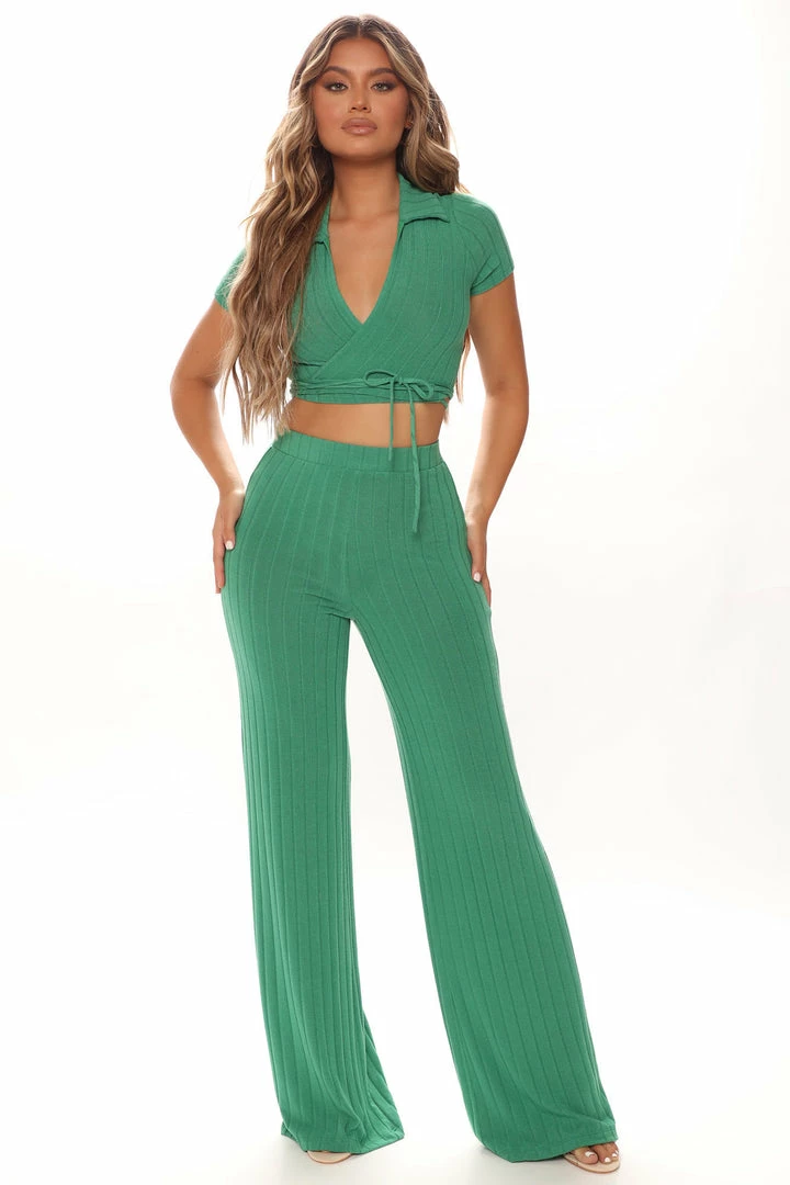 Fashion Nova Alexandra Pant Set - Green Wide Leg Sets