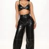 Fashion Nova Wide Leg Sets Hot List Leather Pant Set - Black