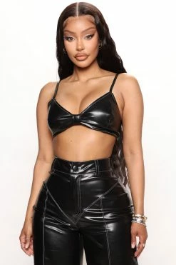 Fashion Nova Wide Leg Sets Hot List Leather Pant Set - Black